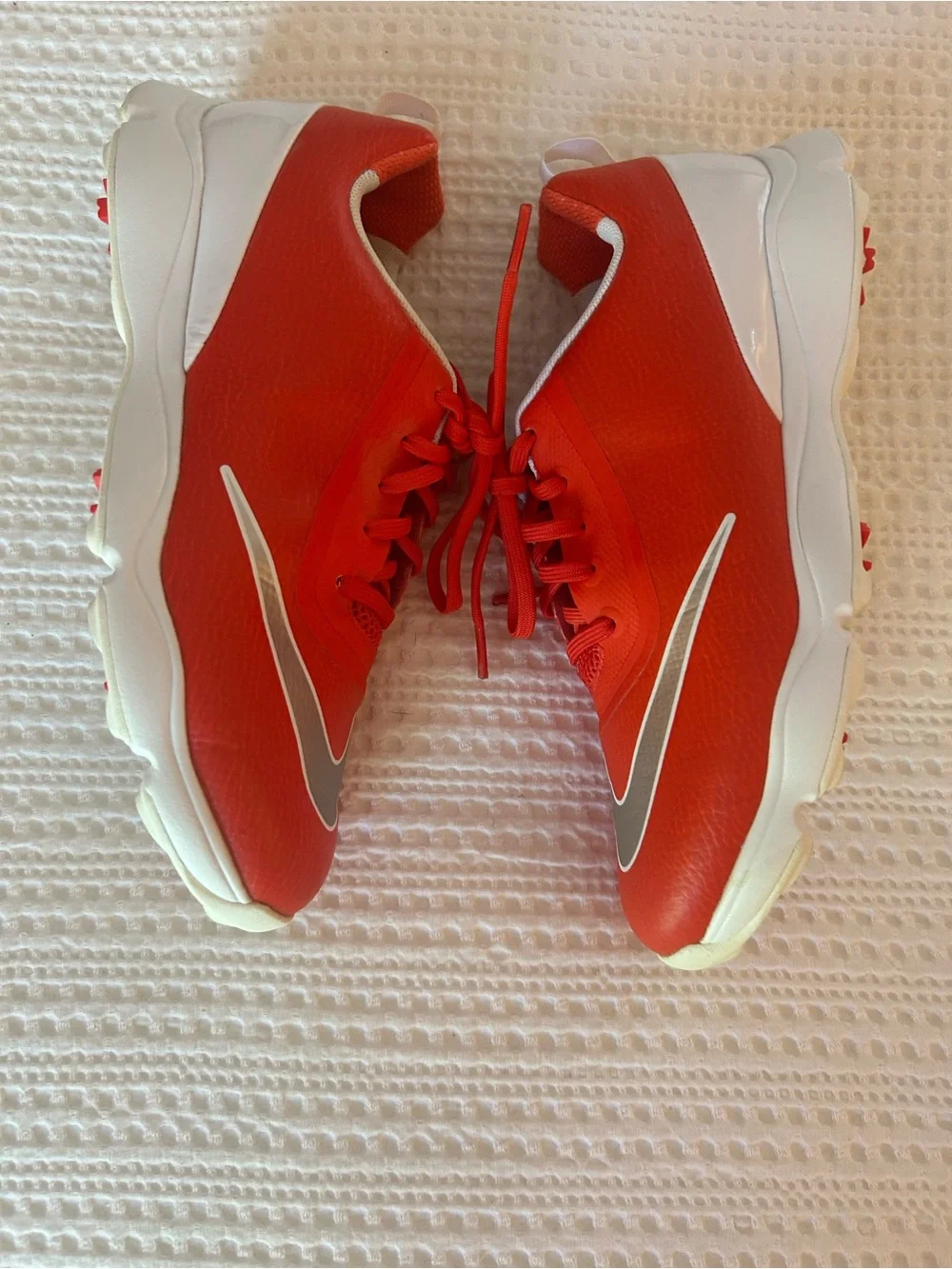 Nike Kids Red-Orange Gold Shoes with Silver Swoosh, Like new size 7Y